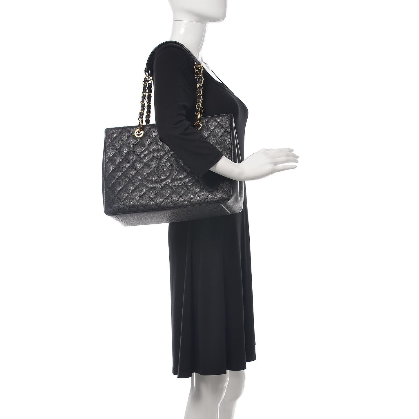 Caviar Quilted Grand Shopping Tote GST Black