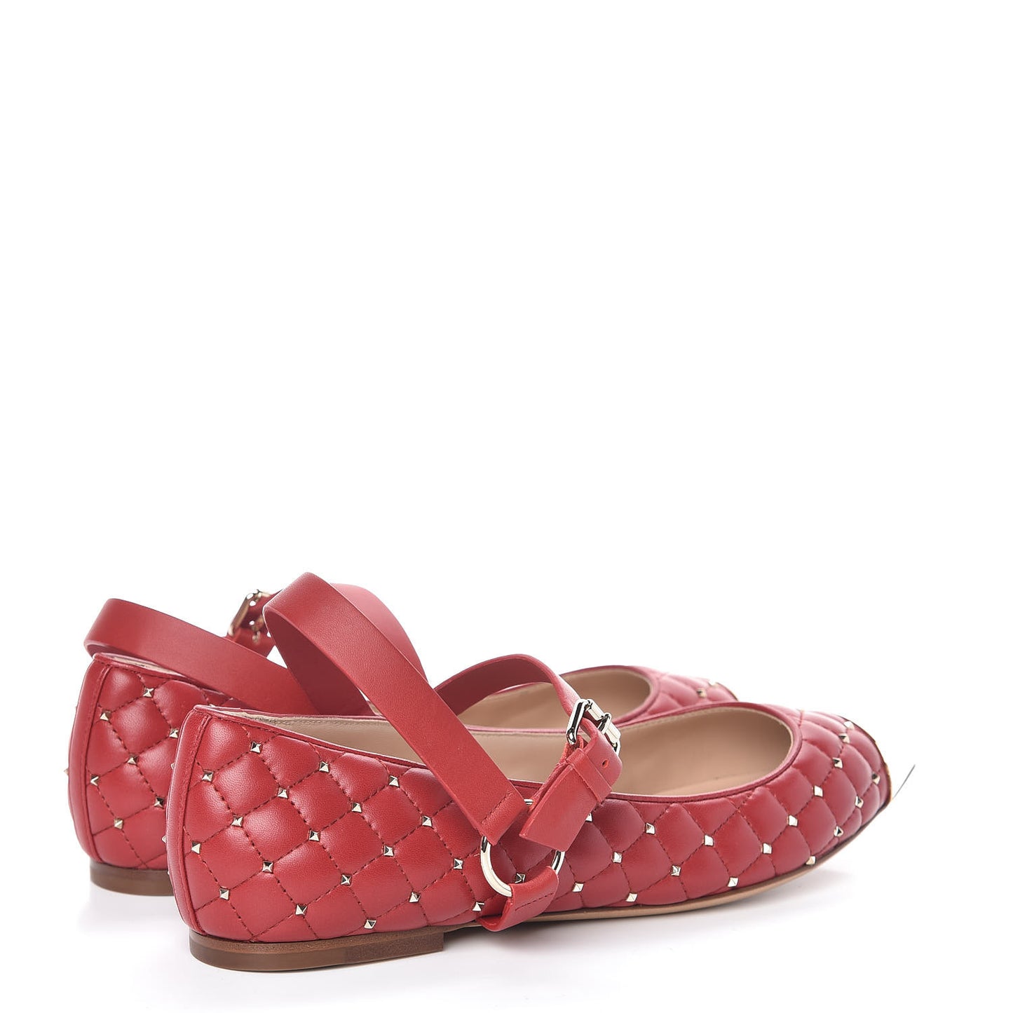 Lambskin Rockstud Spike Captoe Ballerina Flats 39 Rosso Gold