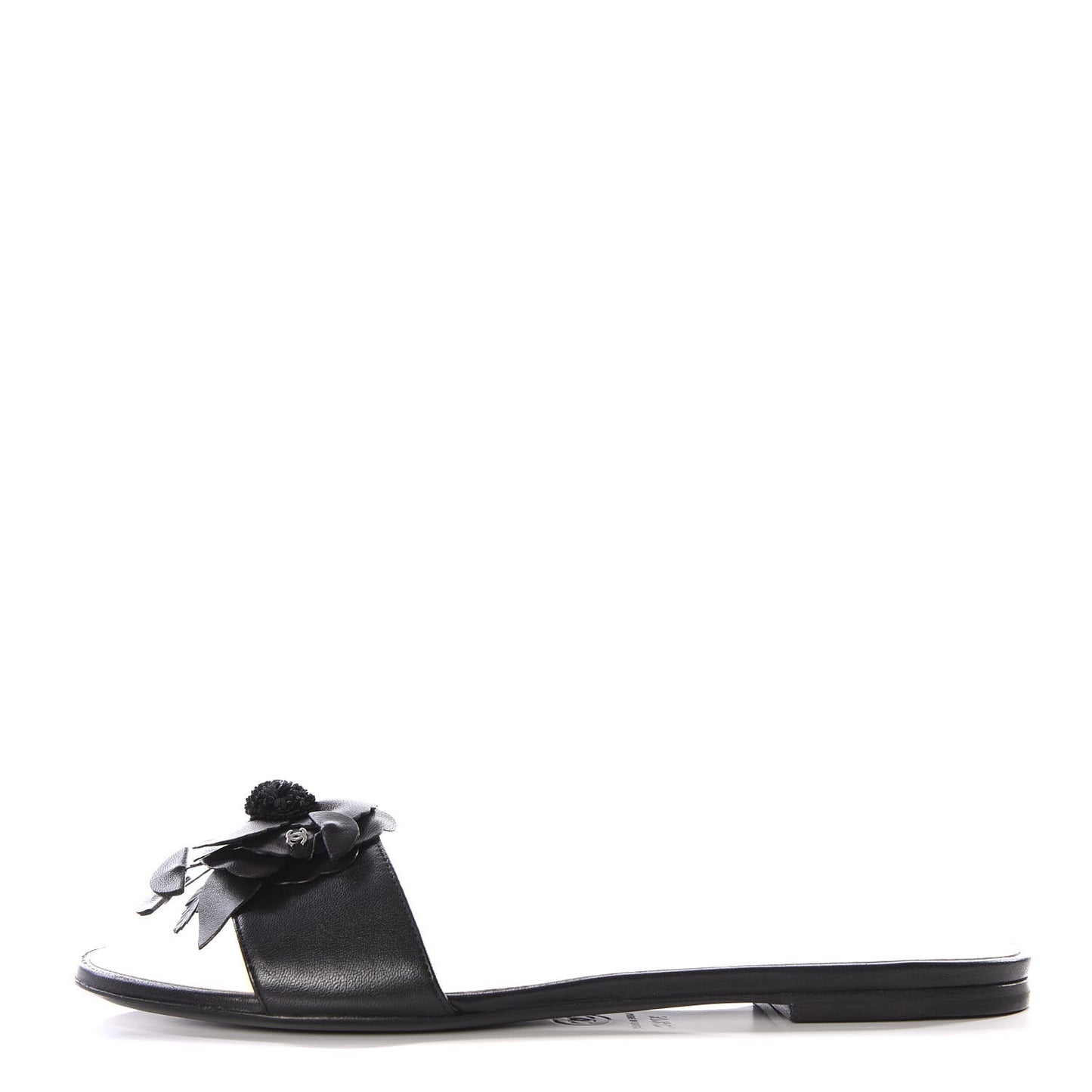 Lambskin Camellia Slides 37.5 Black