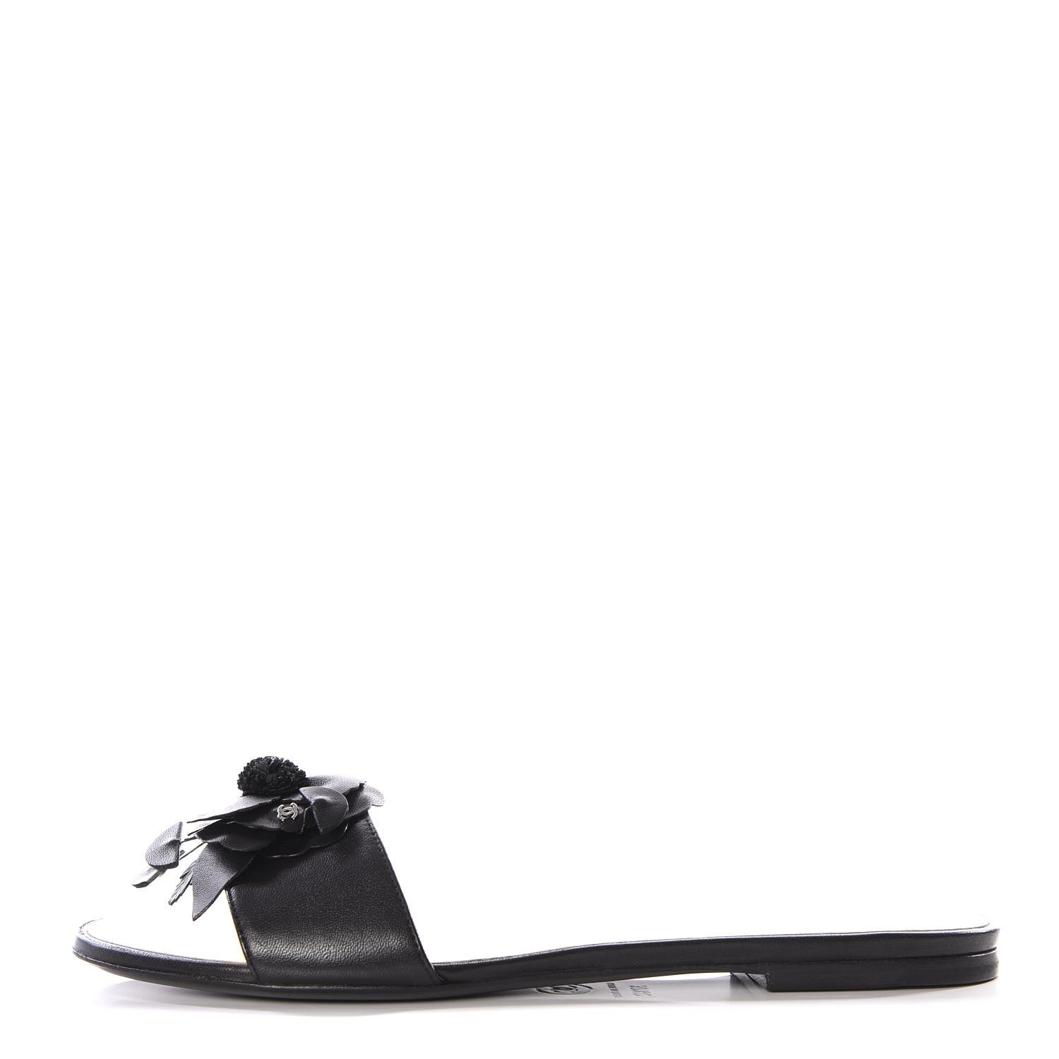 Chanel Lambskin Camellia Slides 37.5 Black 1 of 9