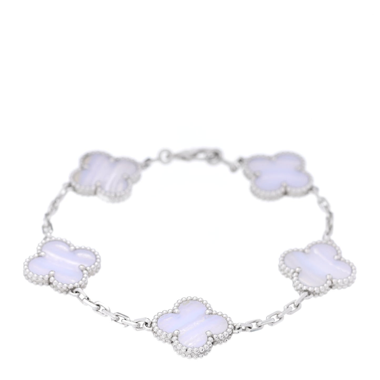 18K White Gold Chalcedony 5 Motifs Vintage Alhambra Bracelet