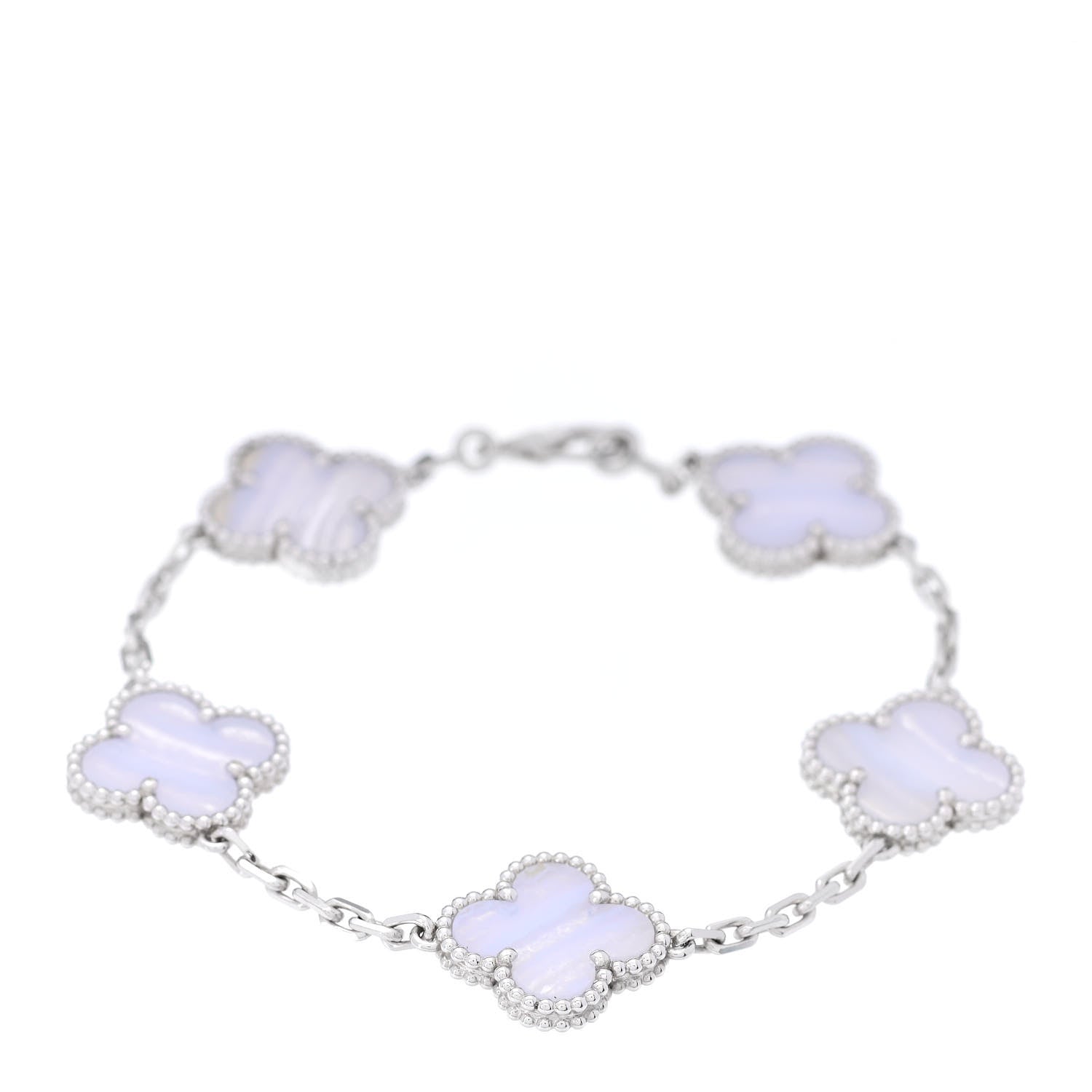Van Cleef & Arpels 18K White Gold Chalcedony 5 Motifs Vintage Alhambra Bracelet 1 of 6