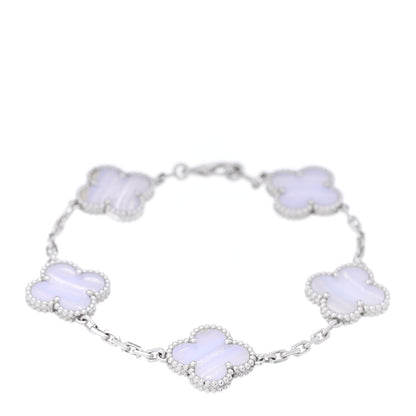 Van Cleef & Arpels 18K White Gold Chalcedony 5 Motifs Vintage Alhambra Bracelet 1 of 6