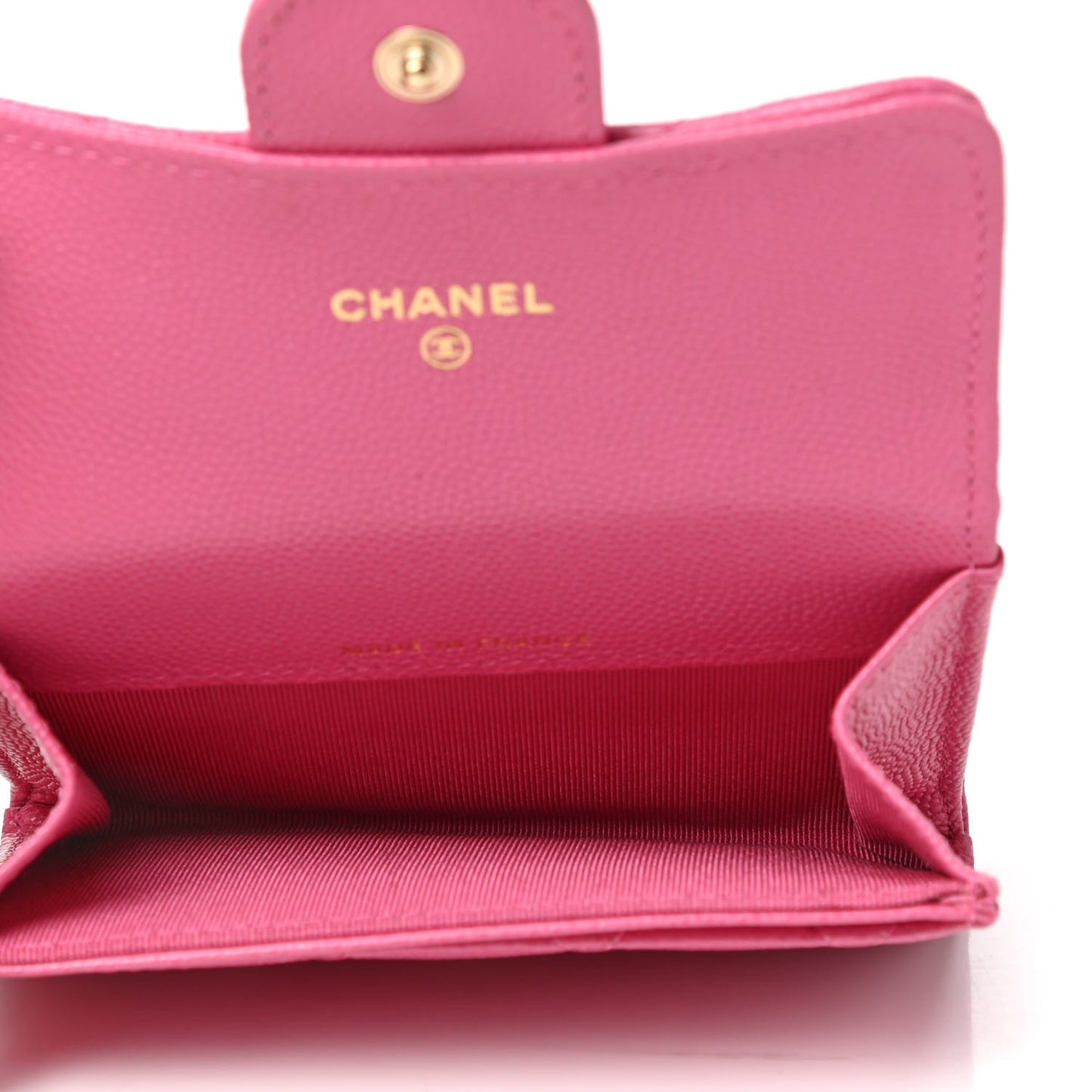 Caviar Quilted Flap Card Holder Wallet Dark Pink