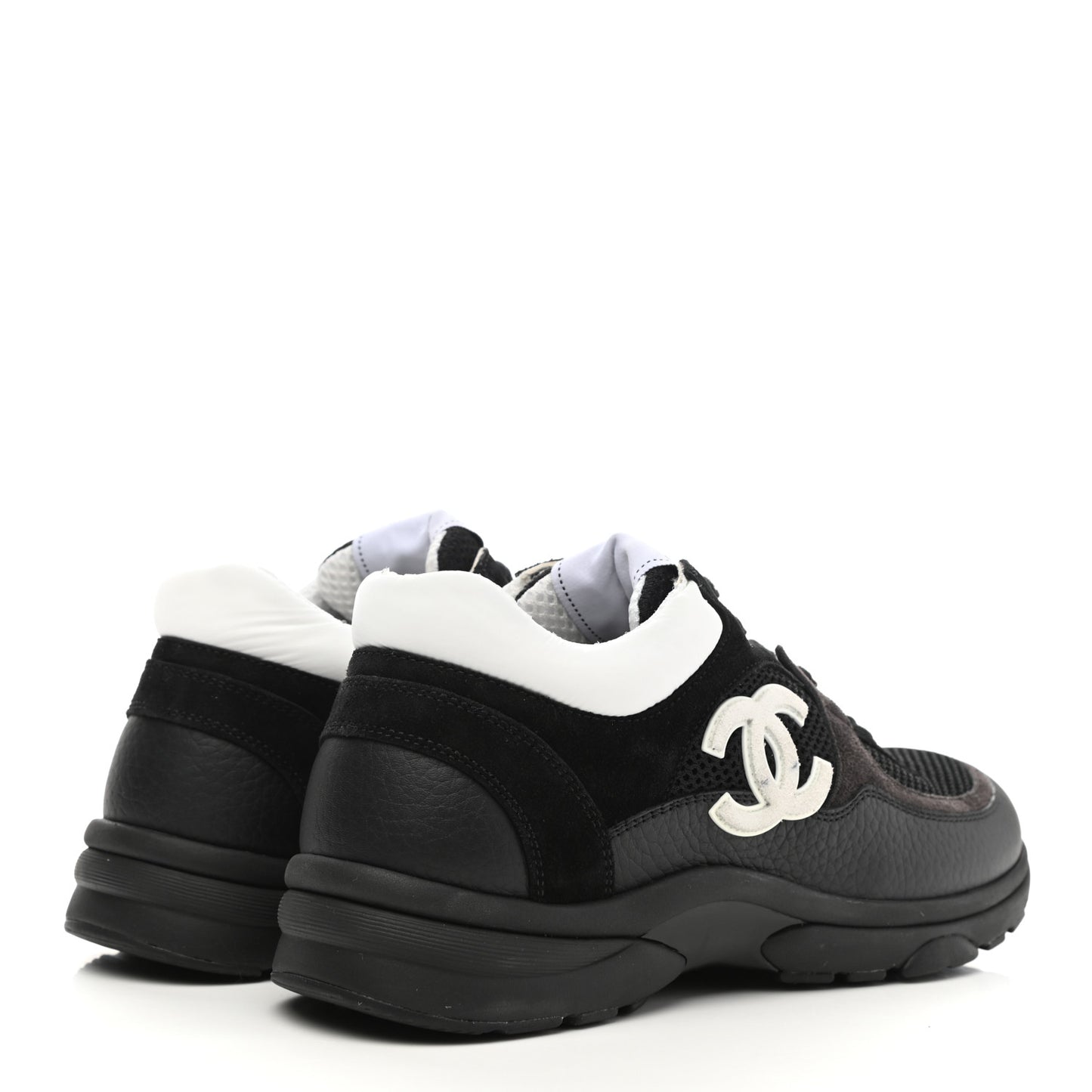 Mesh Suede Grained Calfskin Womens CC Sneakers 38.5 Black White