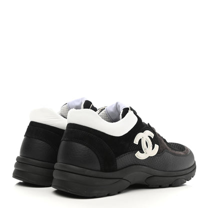 Chanel Mesh Suede Grained Calfskin Womens CC Sneakers 38.5 Black White 4 of 9