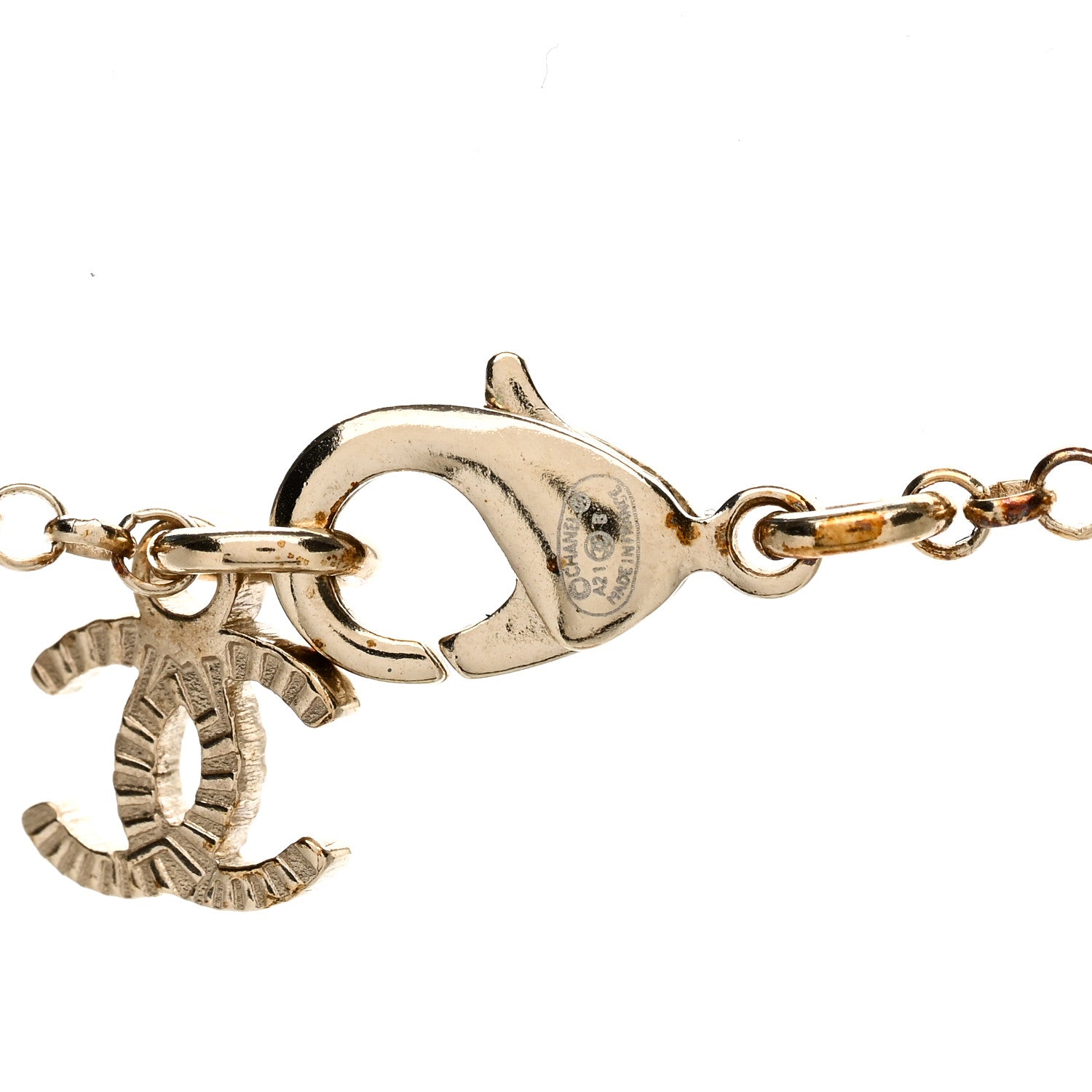Chanel Resin Crystal CC Heart Necklace Pearly White Gold 3 of 4