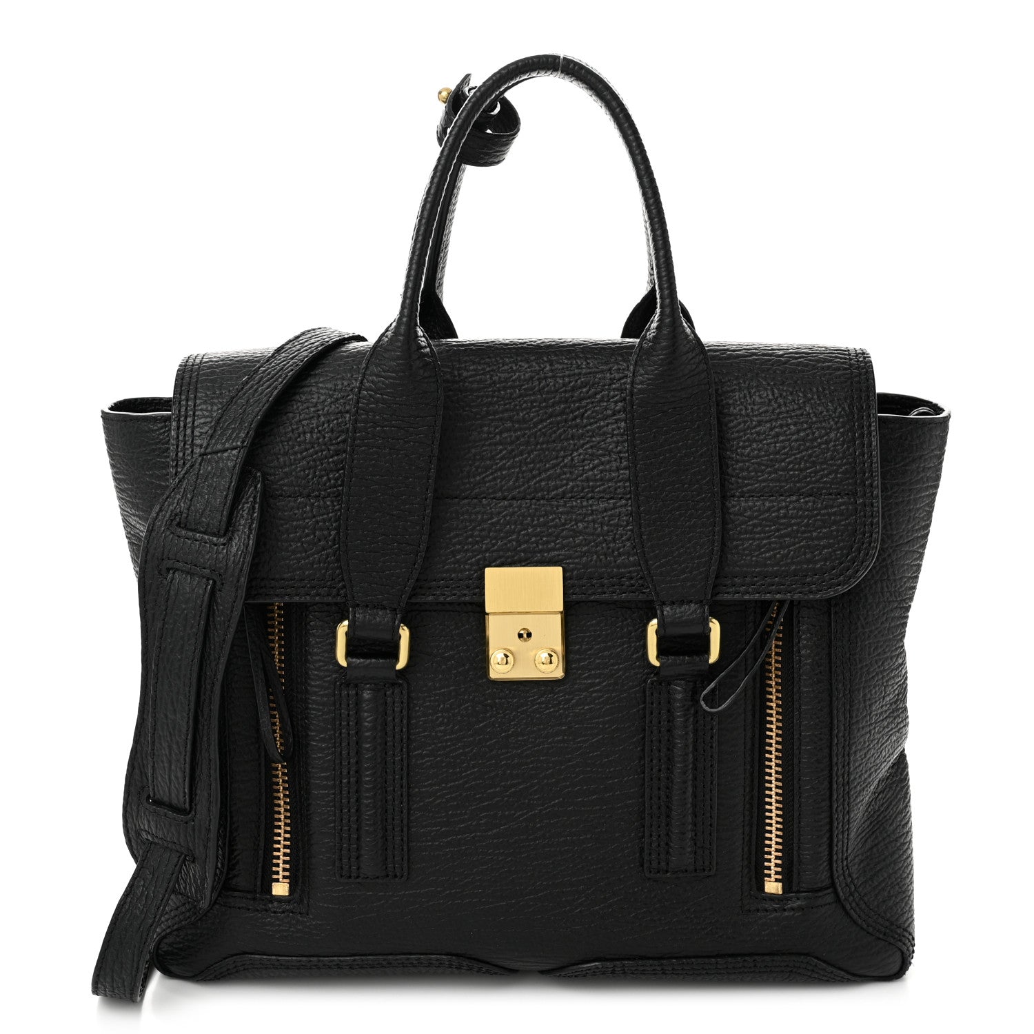 3.1 Phillip Lim Textured Calfskin Medium Pashli Satchel Black 1 of 11