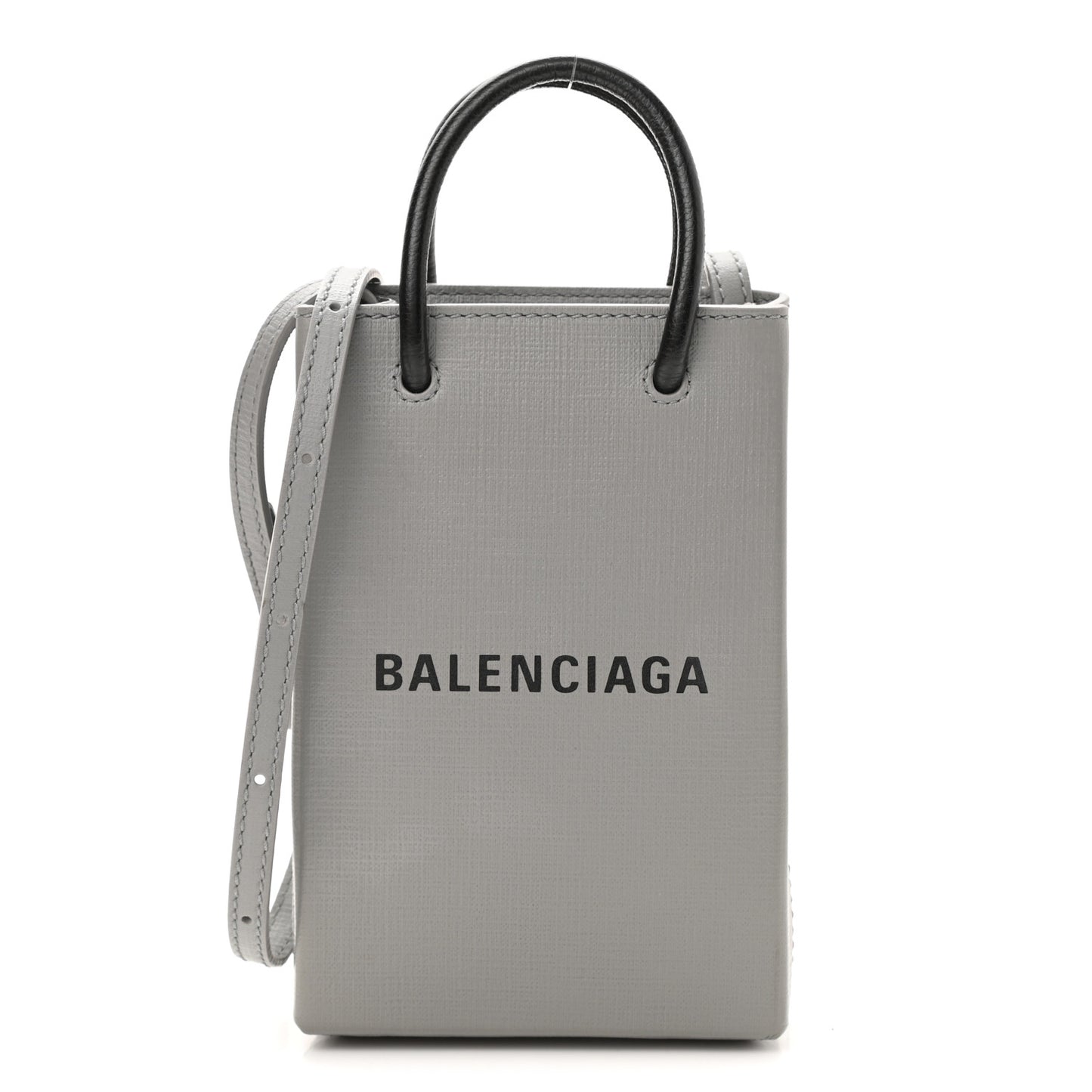 Squared Calfskin Logo Shopping Phone Holder Bag Balenciaga Grey