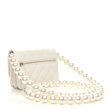 Chanel Calfskin Quilted CC Pearl Mini Wallet On Chain Flap White 3 of 11