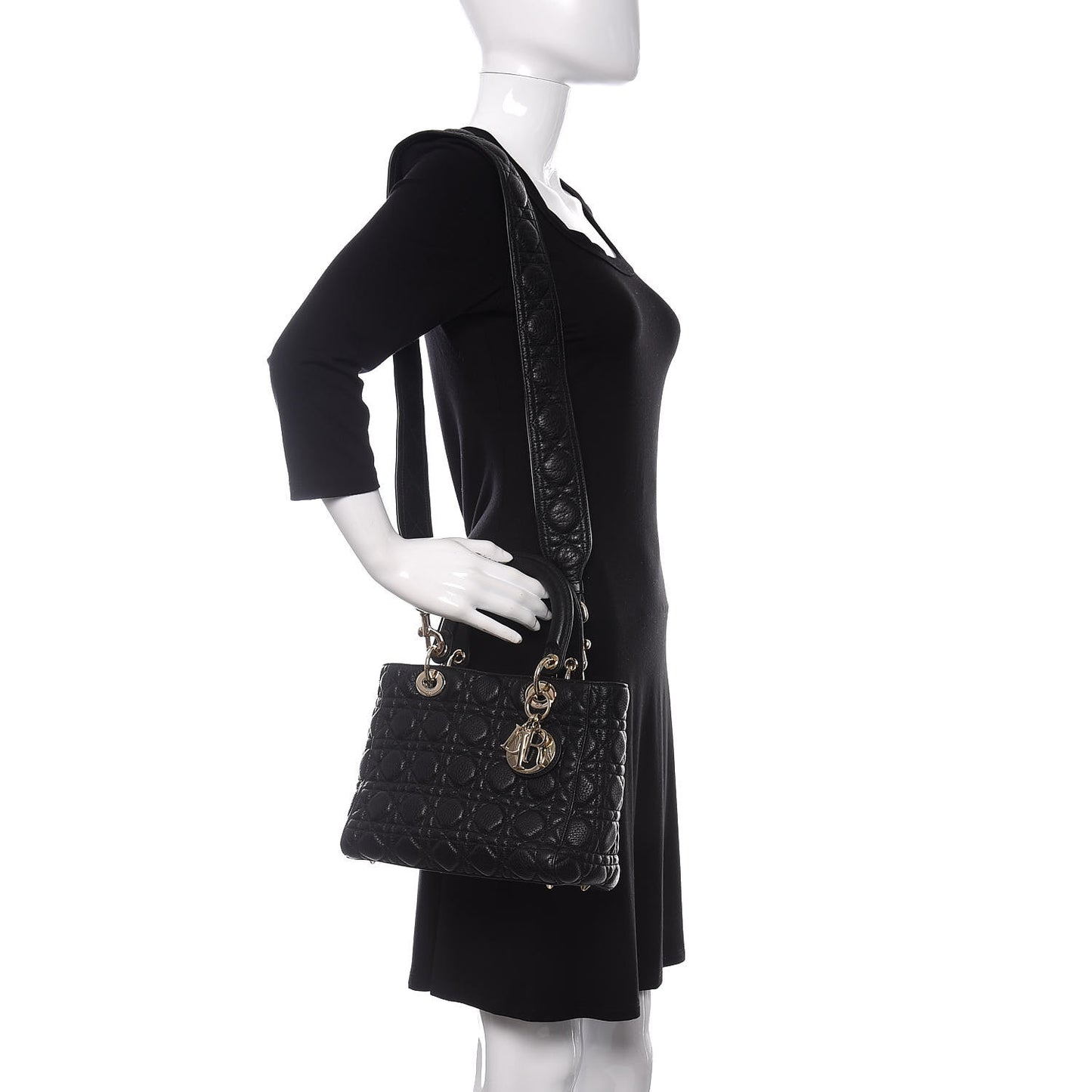 Grained Calfskin Cannage Medium Supple Lady Dior Black