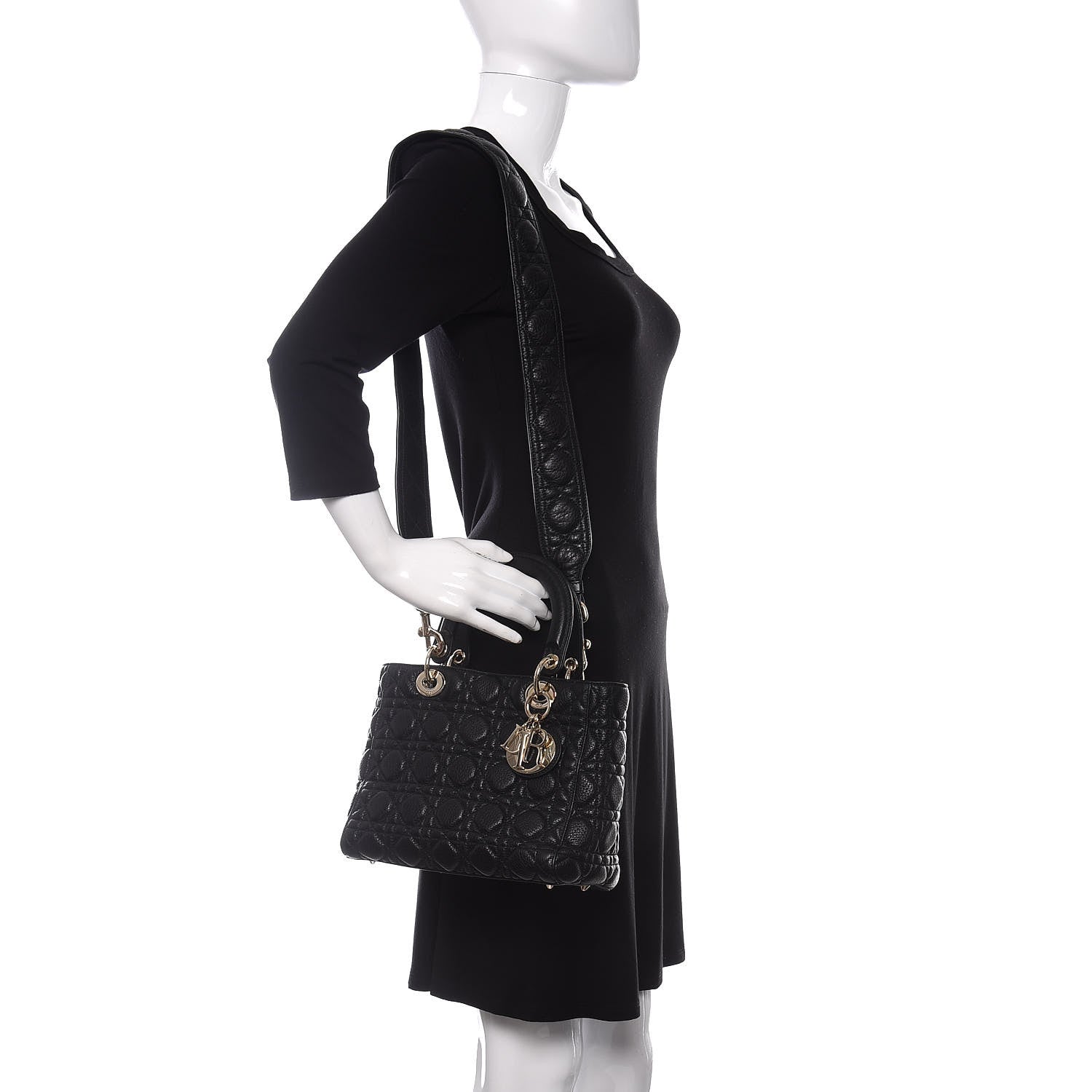 Christian Dior Grained Calfskin Cannage Medium Supple Lady Dior Black 2 of 9