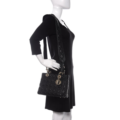 Christian Dior Grained Calfskin Cannage Medium Supple Lady Dior Black 2 of 9