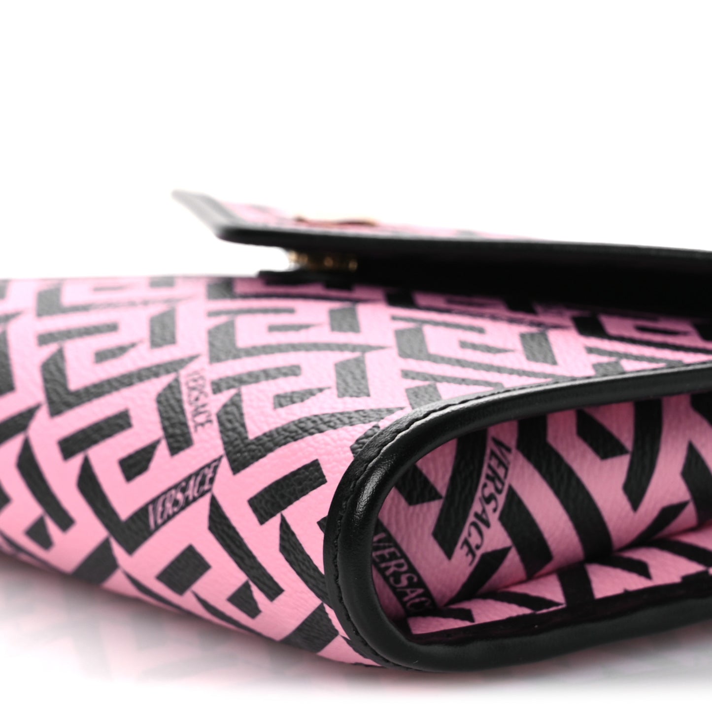 Coated Canvas La Greca Signature Wallet On Chain Black Pink