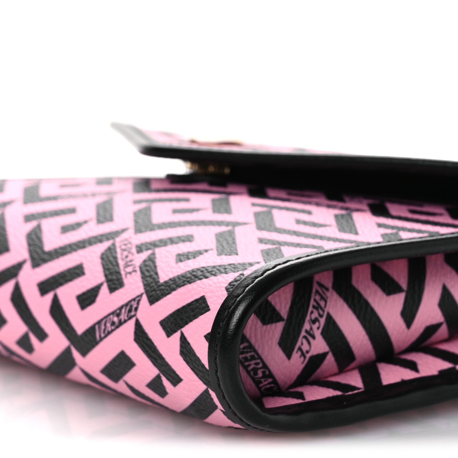 Versace Coated Canvas La Greca Signature Wallet On Chain Black Pink 9 of 12