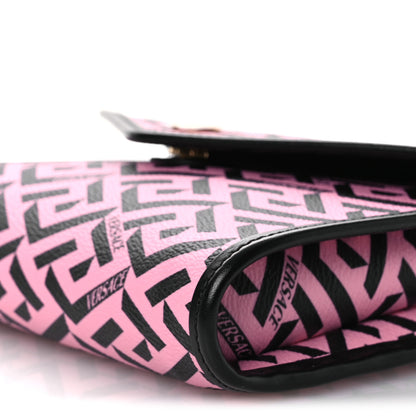 Versace Coated Canvas La Greca Signature Wallet On Chain Black Pink 9 of 12