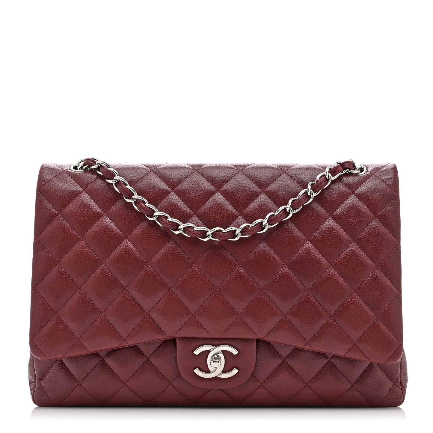 Caviar Quilted Maxi Double Flap Dark Red