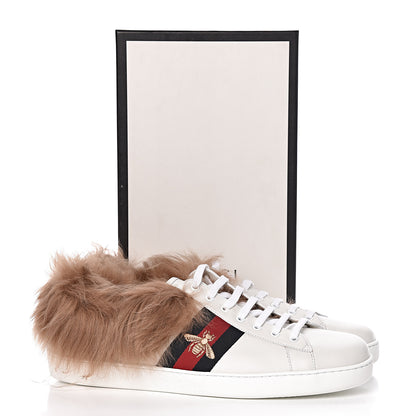 Gucci Calfskin Wool Web Bee Embroidered Mens Ace Sneakers 14 White 9 of 9