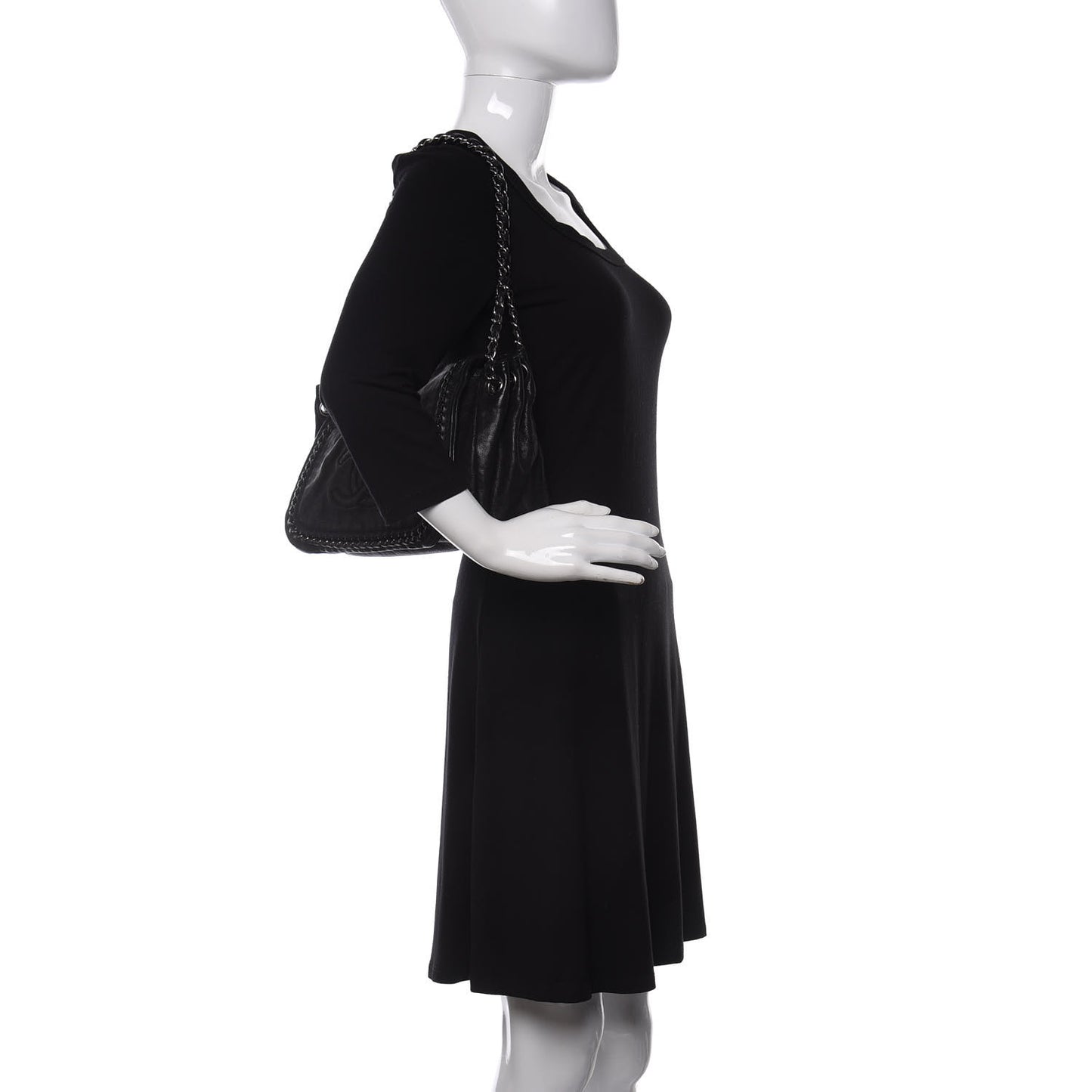 Metallic Goatskin Luxe Ligne Flap Black