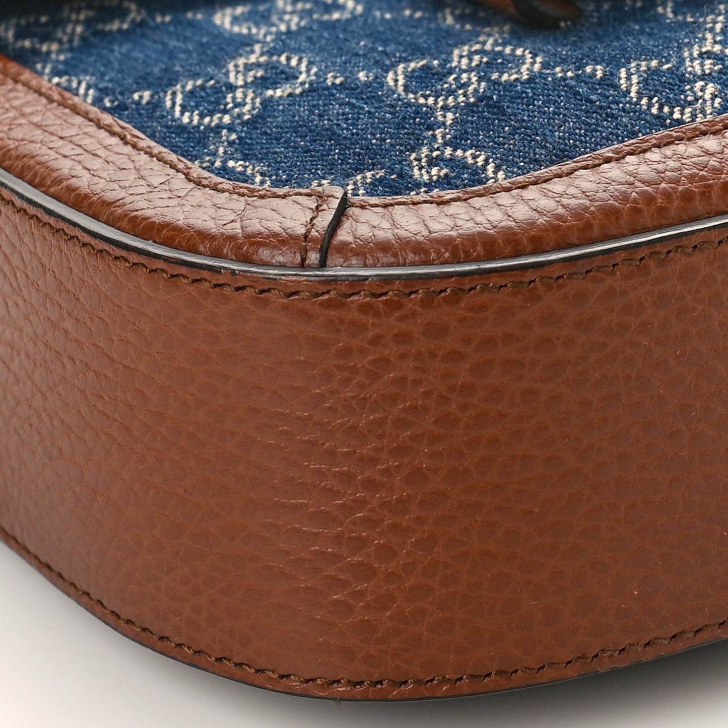 New Denim GG Monogram Dollar Calfskin Web Mini Horsebit 1955 Shoulder Bag Blue Tea Cuir Epilog
