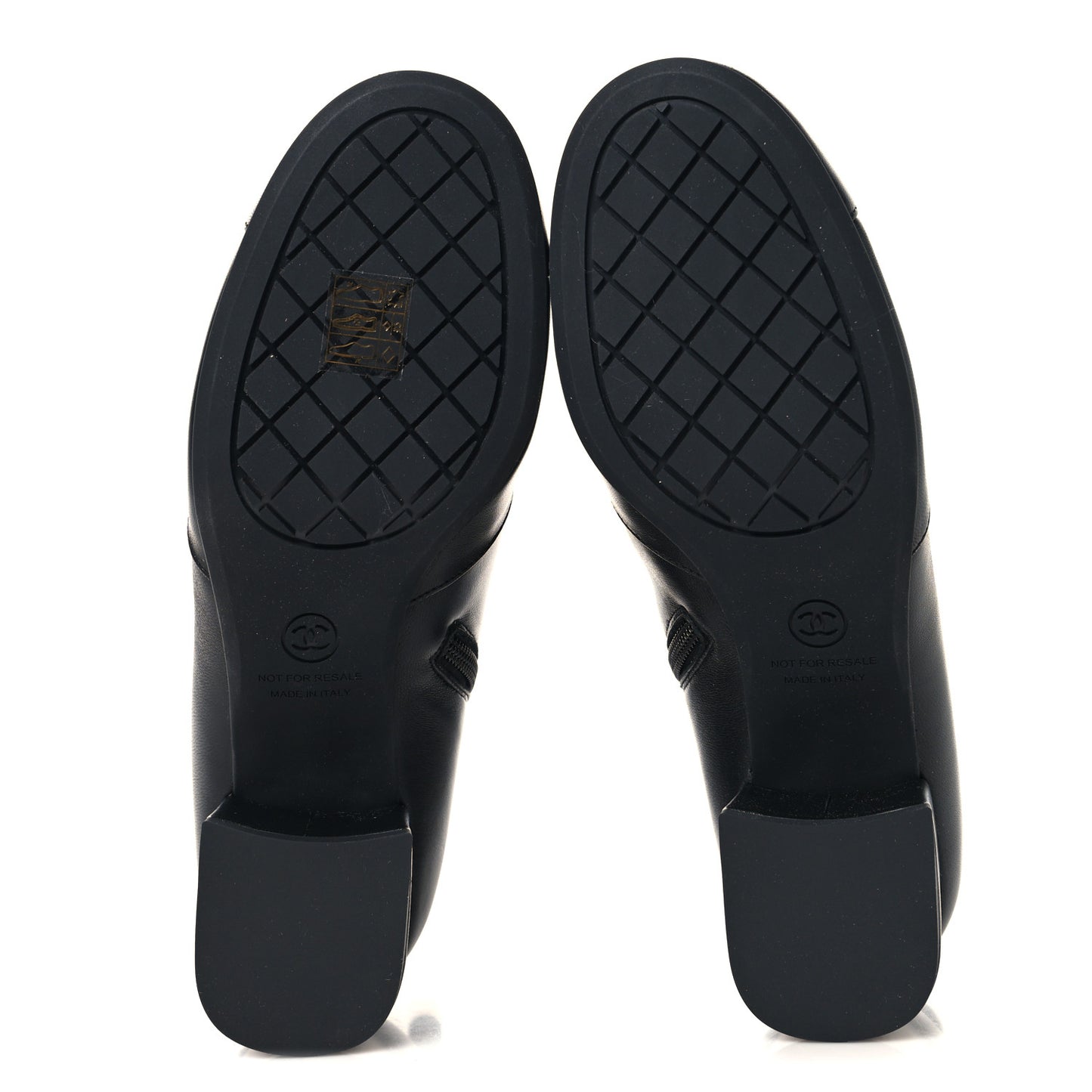 Stretch Lambskin Cap Toe CC Uniform Short Boots 38 Black