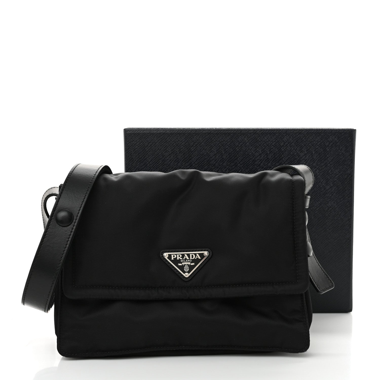 Prada Re-Nylon Vitello Padded Small Flap Shoulder Bag Black 10 of 10