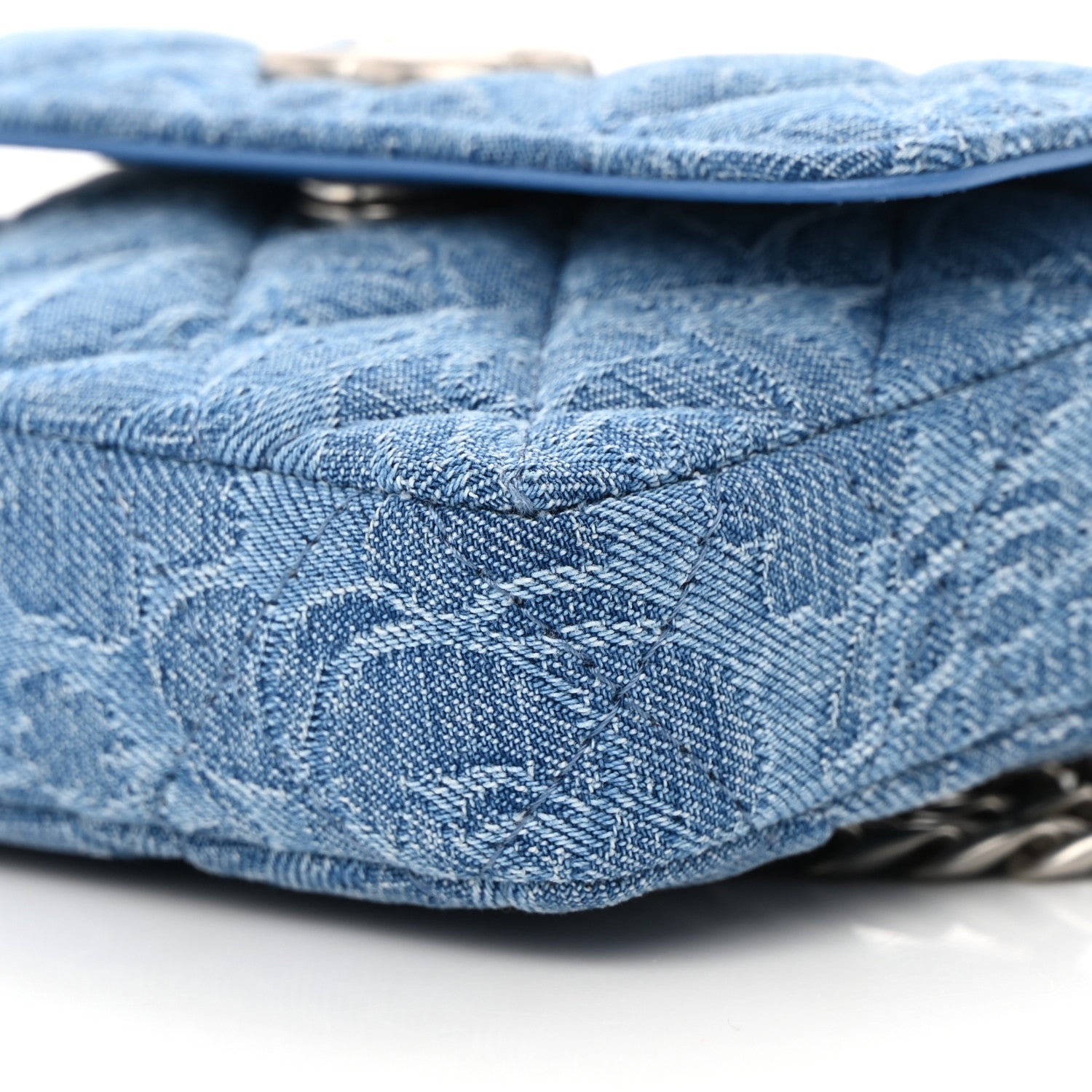 Chanel Denim Quilted Camellia Sweetheart Clutch With Chain Blue 10 of 13