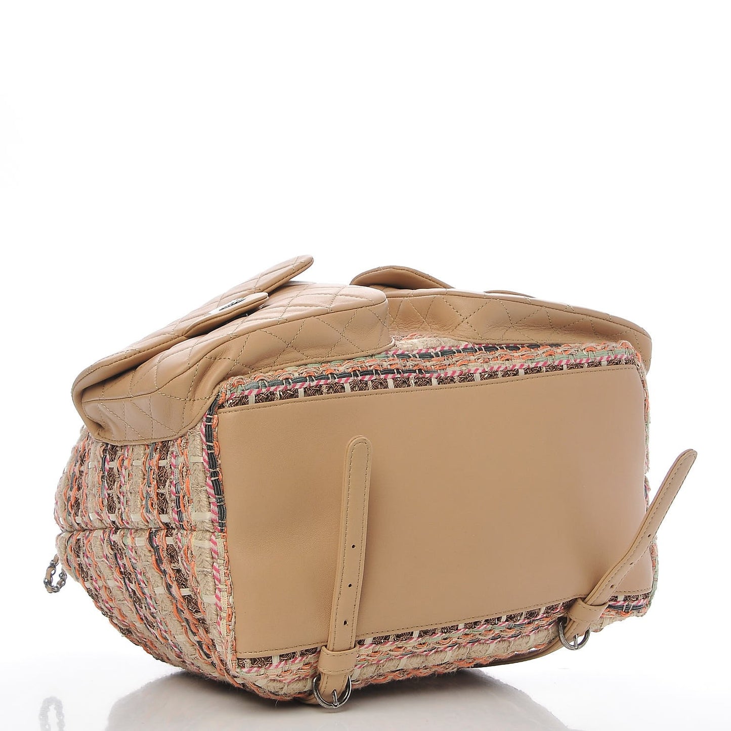 Woven Canvas Lambskin Quilted Tweed Backpack Pocket Beige