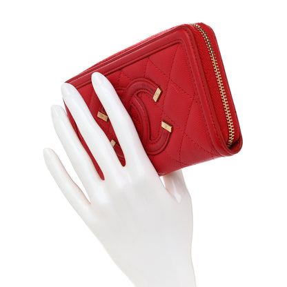 Chanel Caviar Quilted Medium Filigree Zip Around Wallet Dark Red 2 of 7