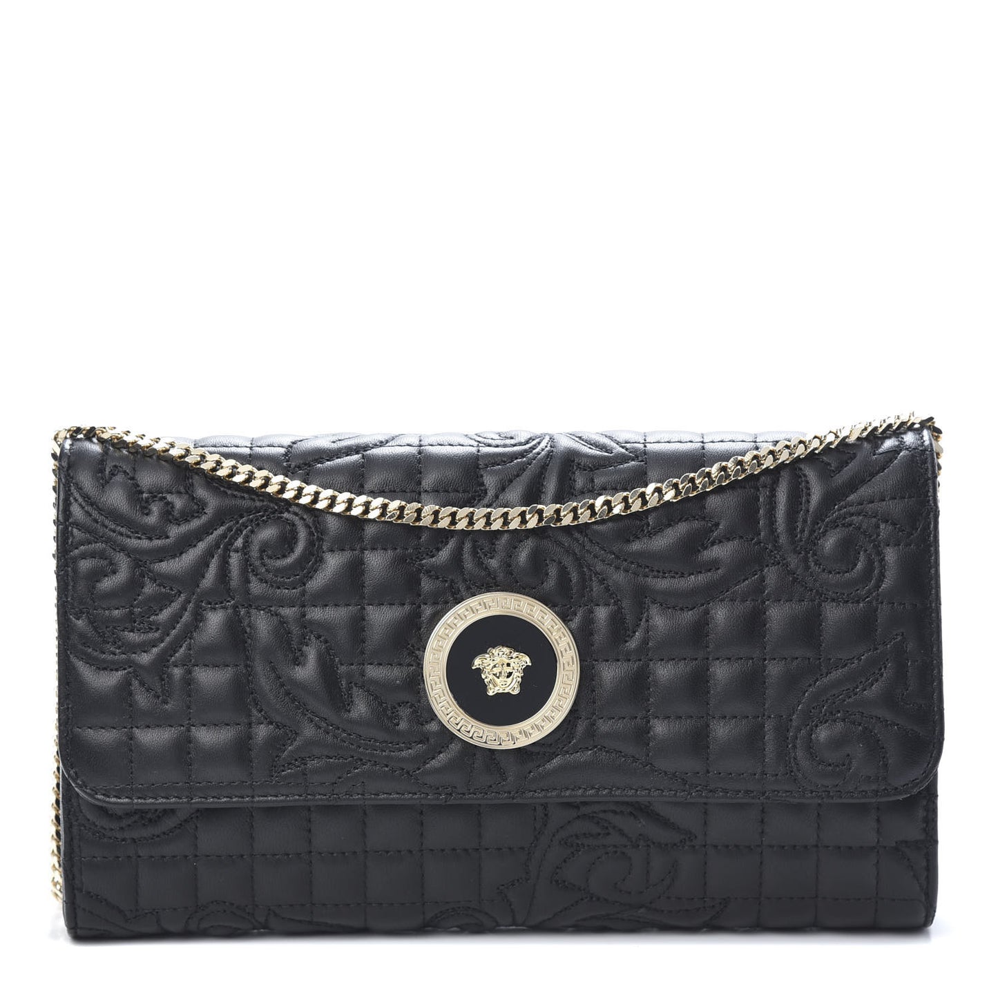 Nappa Barocco Quilted Wallet Chain Crossbody Black