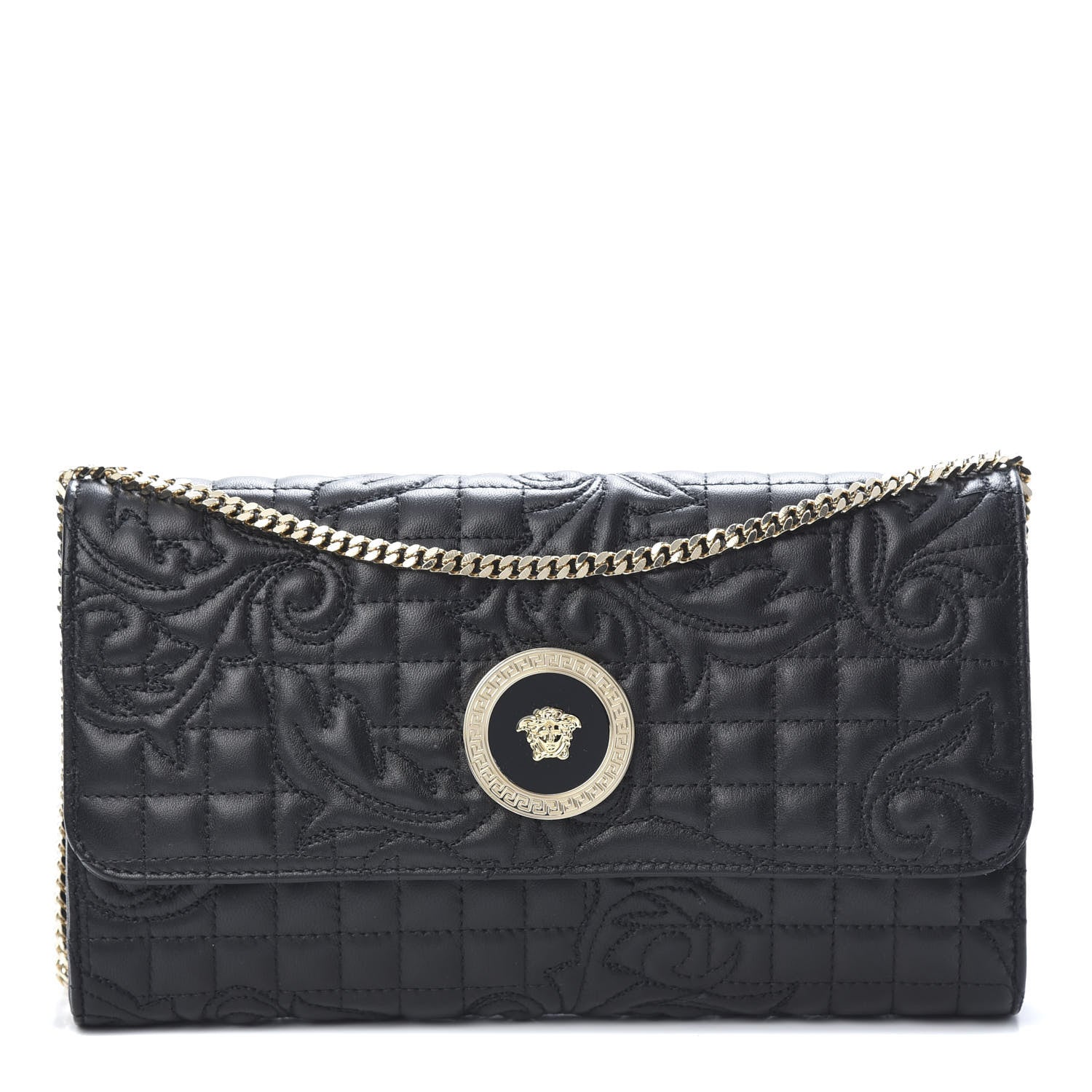 Versace Nappa Barocco Quilted Wallet Chain Crossbody Black 1 of 9
