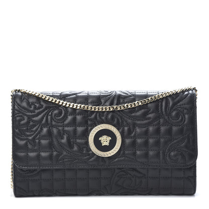 Versace Nappa Barocco Quilted Wallet Chain Crossbody Black 1 of 9