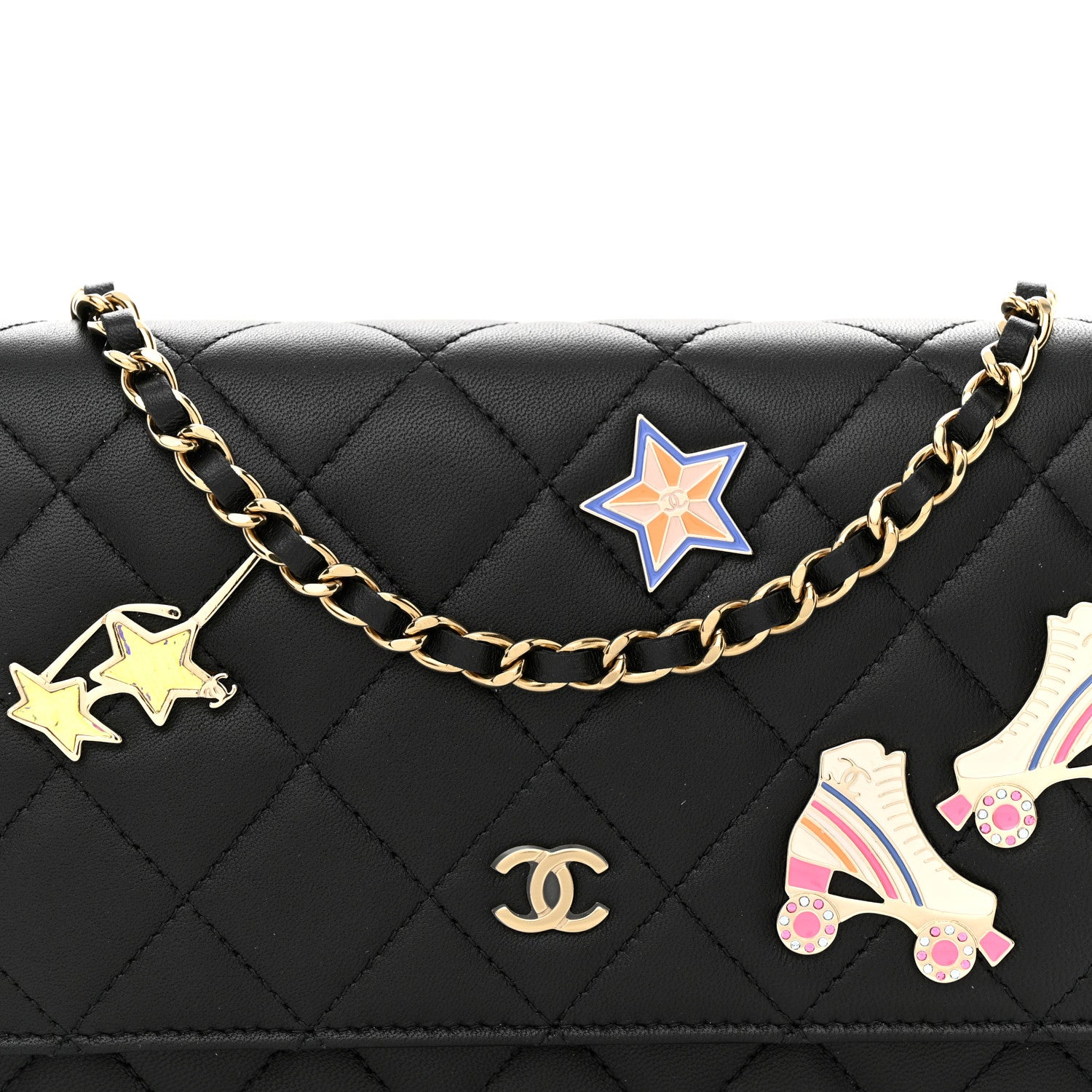 Chanel Lambskin Quilted Enamel Wallet On Chain WOC Black 9 of 12