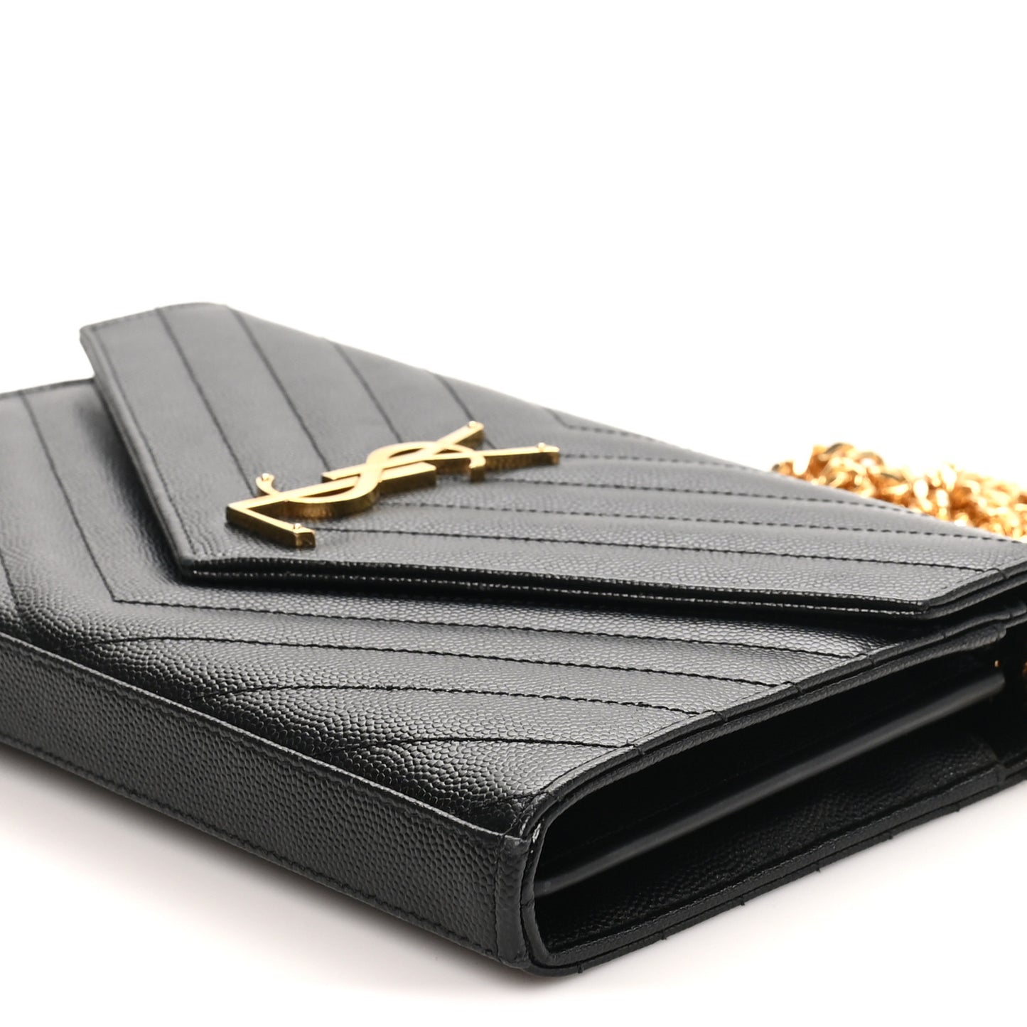 Grain De Poudre Matelasse Chevron Monogram Chain Wallet Black