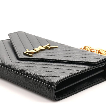 Saint Laurent Grain De Poudre Matelasse Chevron Monogram Chain Wallet Black 9 of 9