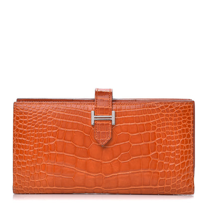 Hermes Shiny Alligator Bearn Wallet Orange 1 of 10