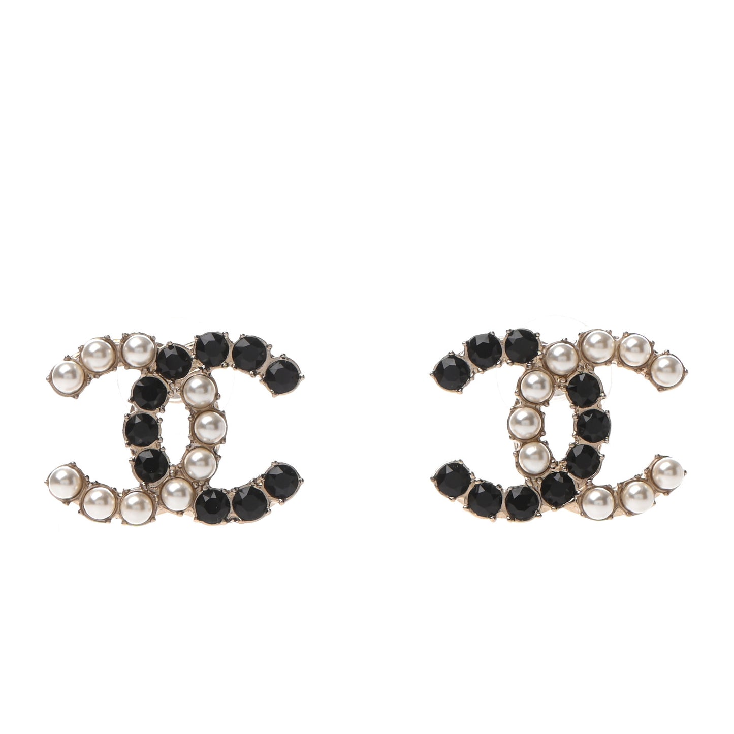 Crystal Pearl CC Dazzling Domino Earrings Gold Black
