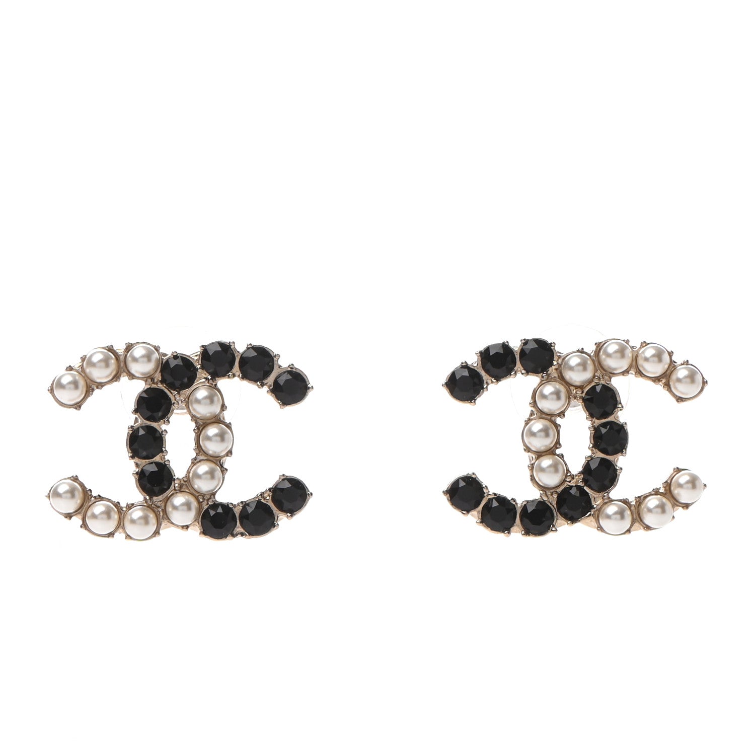 Chanel Crystal Pearl CC Dazzling Domino Earrings Gold Black 1 of 4
