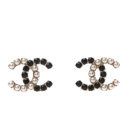 Chanel Crystal Pearl CC Dazzling Domino Earrings Gold Black 1 of 4