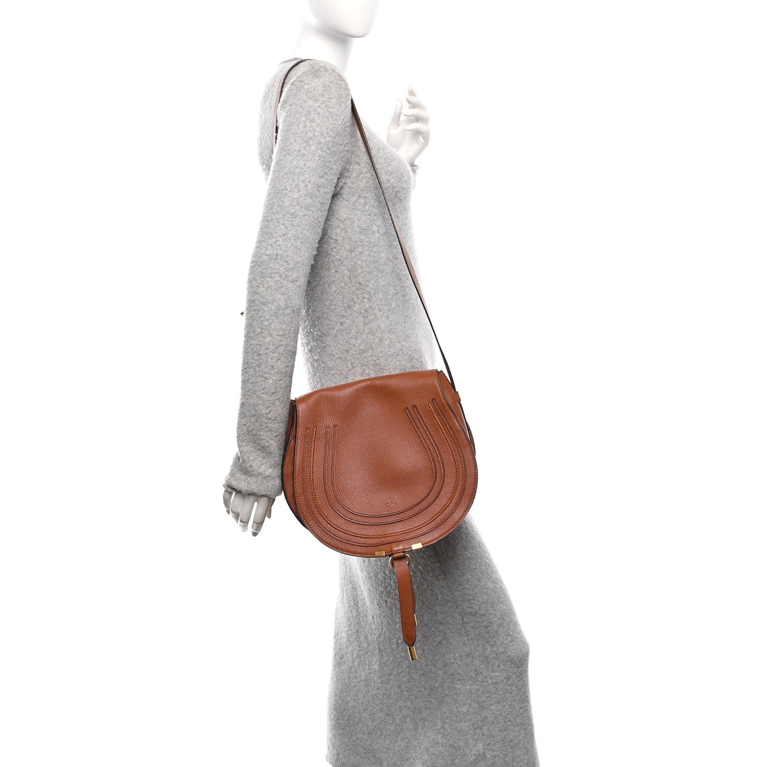 Chloe Grained Calfskin Medium Marcie Saddle Bag Tan 2 of 9