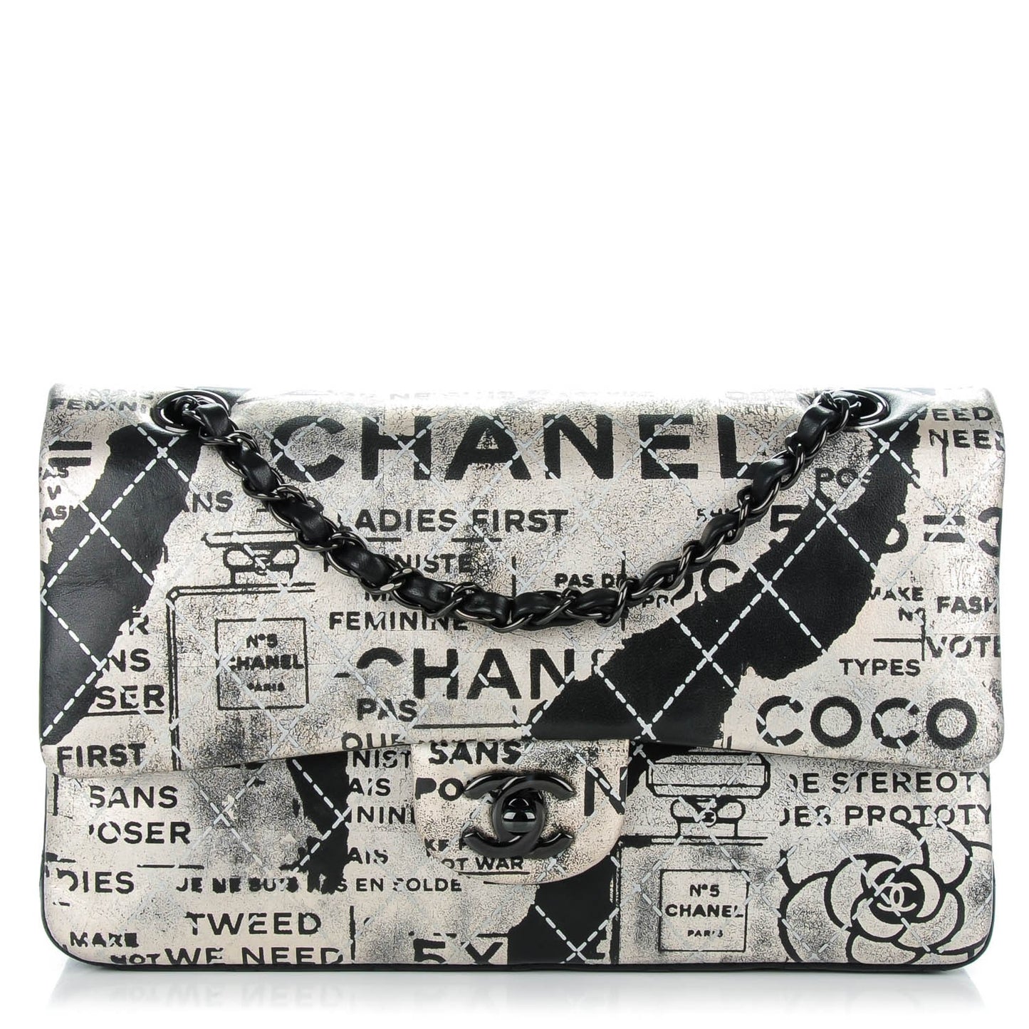 Lambskin Hand Painted Medium Double Flap Black