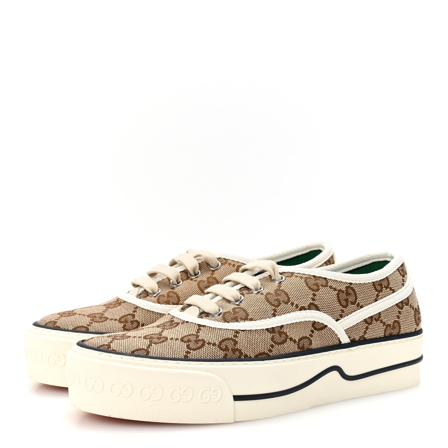 GG Monogram Womens 1977 Tennis Sneakers 35.5 Beige Ebony Mystic White