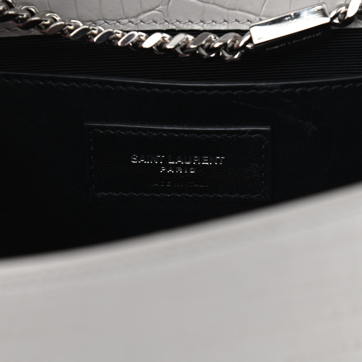 Calfskin Crocodile Embossed Medium Classic Monogram Kate Tassel Satchel Mouse Grey