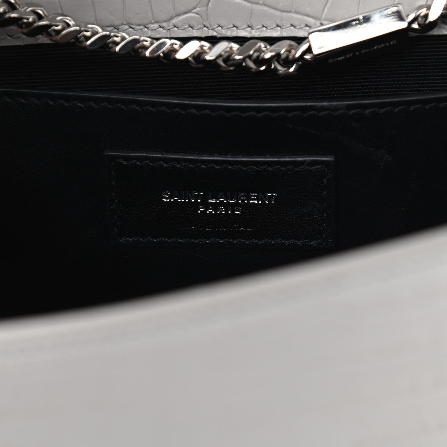 Saint Laurent Calfskin Crocodile Embossed Medium Classic Monogram Kate Tassel Satchel Mouse Grey 5 of 7