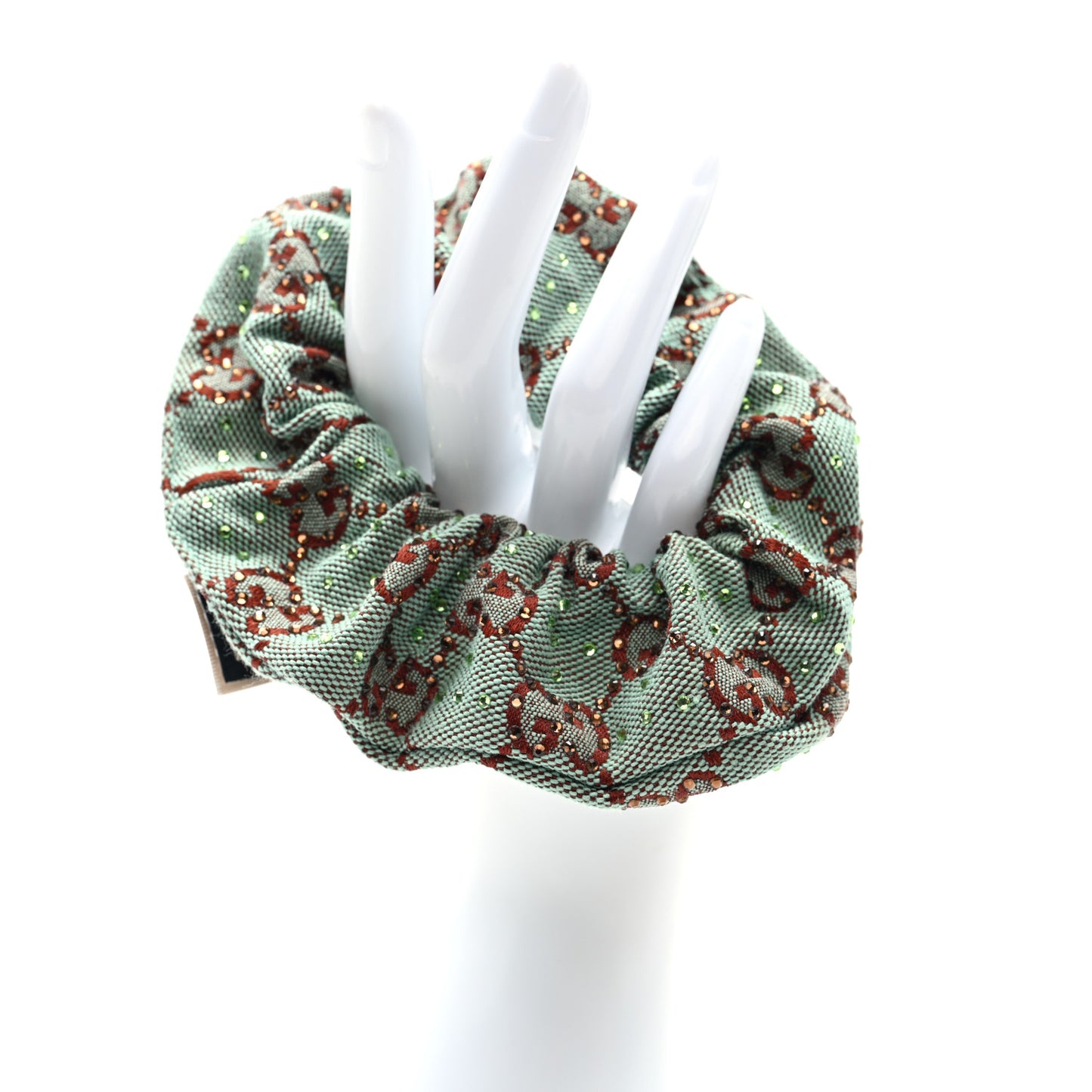 GG Canvas Crystal Monogram Scrunchie Hair Tie Bluette Red