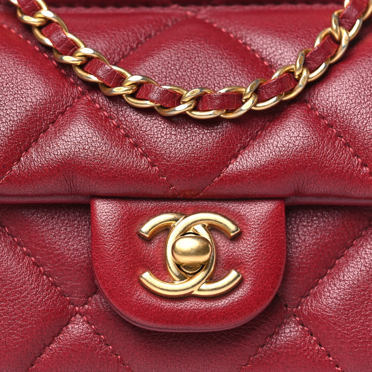 Chanel Calfskin Quilted Lady Handle Flap Card Holder With Chain Red 9 of 11