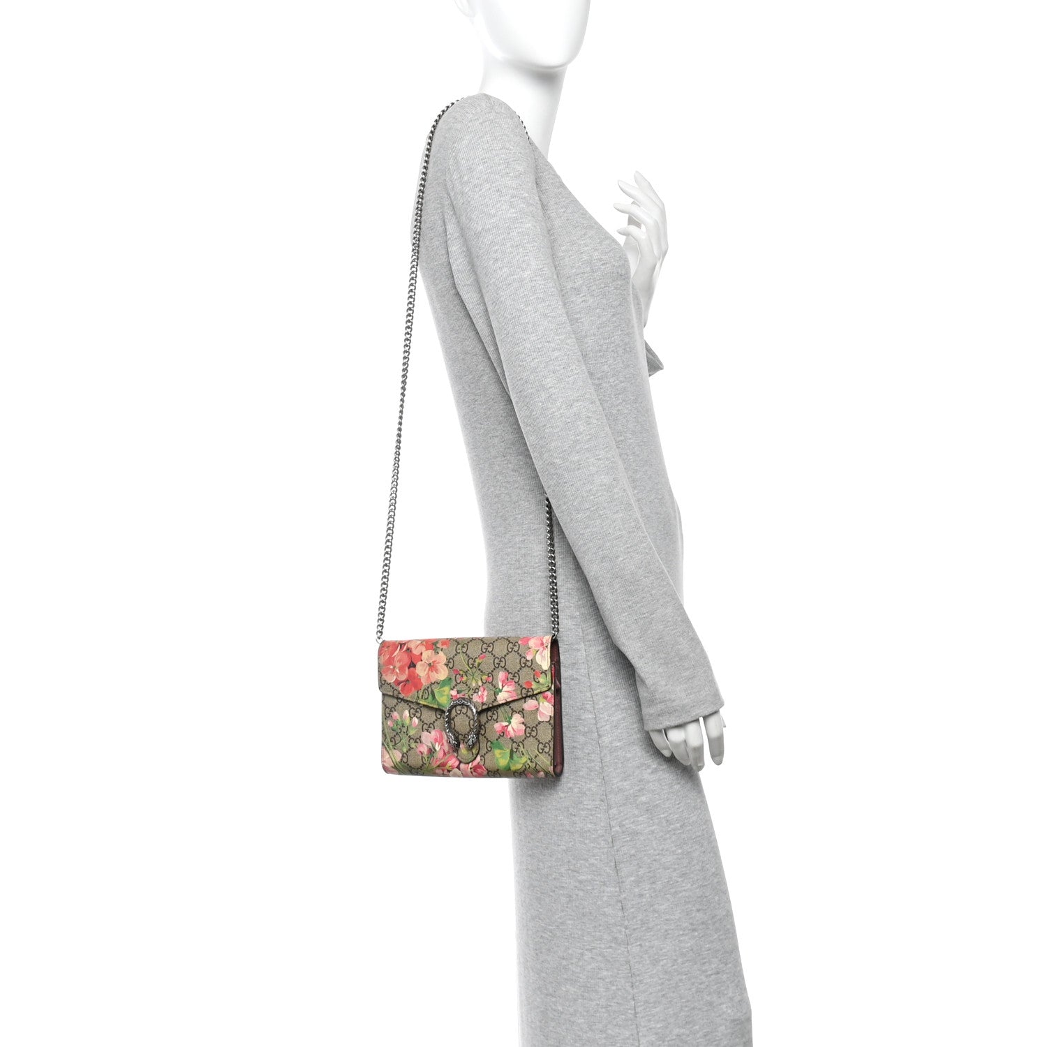 Gucci GG Supreme Monogram Blooms Mini Dionysus Chain Wallet Beige Multicolor Dry Rose 2 of 11