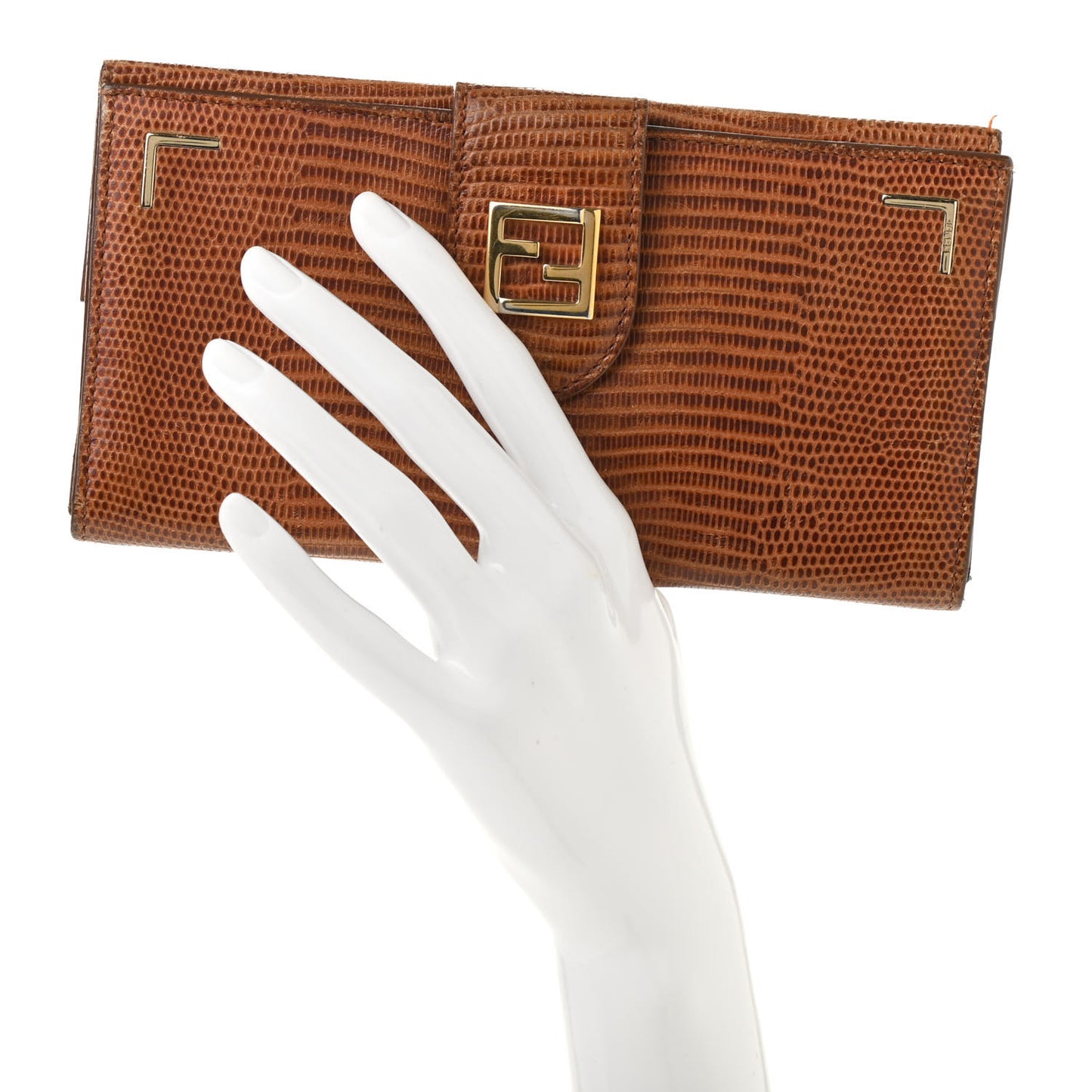 Calfskin Lizard Embossed Continental Wallet Cuoio