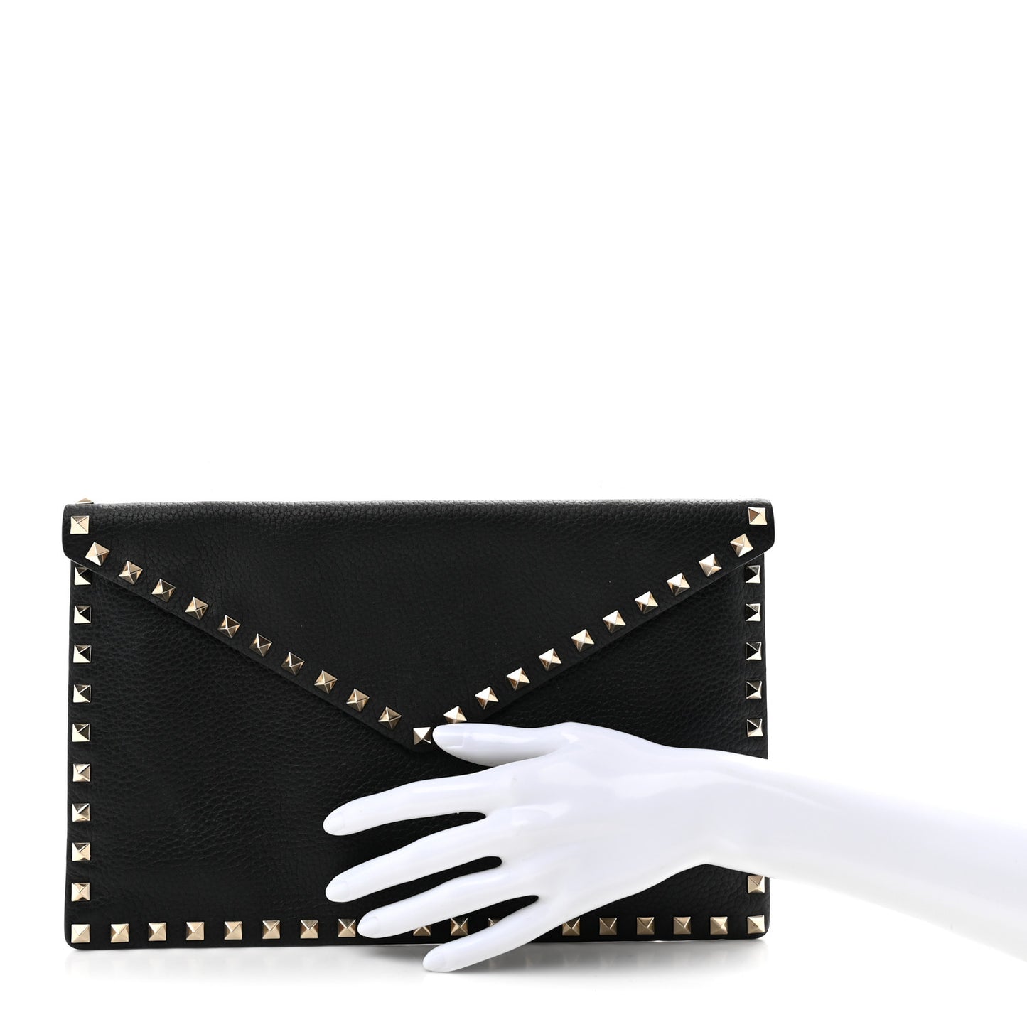 Pebbled Calfskin Large Rockstud Envelope Clutch Black