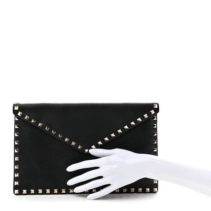 Valentino Garavani Pebbled Calfskin Large Rockstud Envelope Clutch Black 2 of 7
